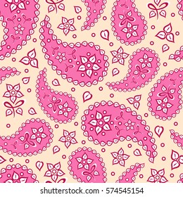 Paisley seamless pattern. Indian cucumber.  Oriental decorative ornament Vector.