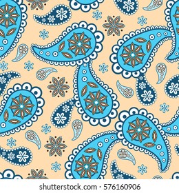 Paisley seamless pattern. Indian cucumber.  Oriental decorative ornament Vector.