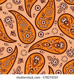 Paisley seamless pattern. Indian cucumber.  Oriental decorative ornament Vector.