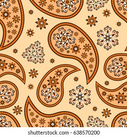 Paisley seamless pattern. Indian cucumber. Oriental decorative ornament