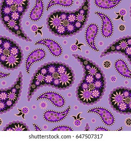 Paisley seamless pattern. Indian cucumber. Oriental decorative ornament