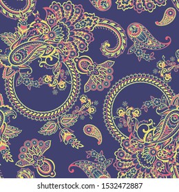 Paisley seamless pattern. Indian floral vector ornament 