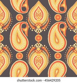 Paisley seamless pattern with Indian ornament. Vector background