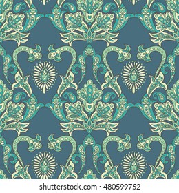 Paisley seamless pattern with Indian ornament. Vector background