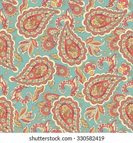 Paisley seamless pattern with indian style flowers. floral vector background