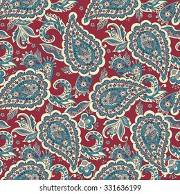 Motivo paisley sin fisuras con flores de estilo indio. fondo vectorial floral