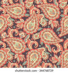 Paisley seamless pattern with indian style flowers. floral vector background
