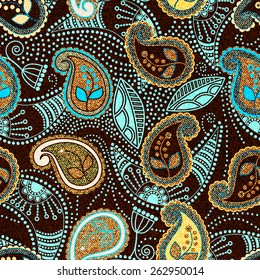Paisley seamless pattern, jeans texture effect 