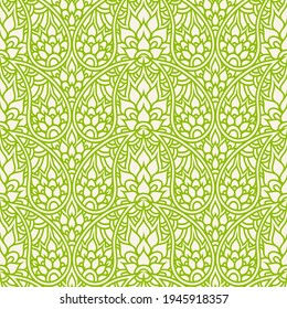 Paisley seamless pattern. Monochrome repeat doodling background. Green Floral wallpaper Decorative ornament for fabric, textile, wrapping paper. Indian traditional paisley pattern Vector illustration.