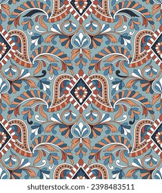 paisley seamless pattern on blue background