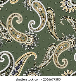 paisley seamless pattern on green background