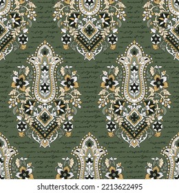 paisley seamless pattern on green background