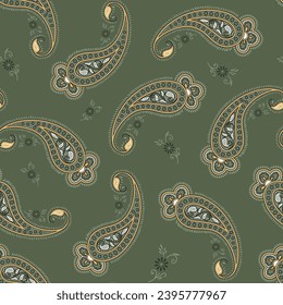 paisley seamless pattern on green background