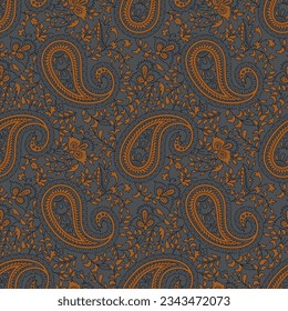 paisley seamless pattern on grey background