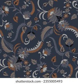 paisley seamless pattern on grey background