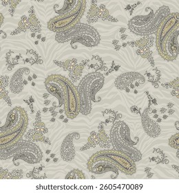 paisley seamless pattern on grey background
