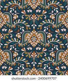 paisley seamless pattern on navy background