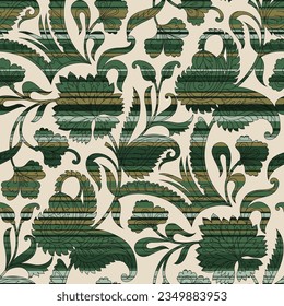 paisley seamless pattern on stripes background