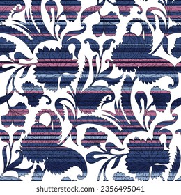 paisley seamless pattern on stripes background