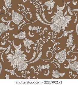 paisley seamless pattern on tooth check background