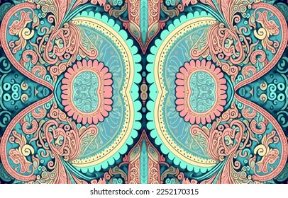 Paisley seamless pattern pastel tone. Abstract traditional folk antique ethnic tribal graphic paisley line. Texture textile fabric patterns vector illustration. Ornate elegant luxury vintage retro sty