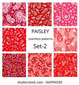 Paisley seamless pattern set .Red decorative ornaments