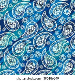 Paisley seamless pattern. Tribal art boho abstract print. Ethnic ornament. Repeating background texture. Fabric design, website decoration