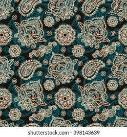 Paisley seamless pattern. Tribal art boho abstract print. Ethnic ornament. Repeating background texture. Fabric design, website decoration