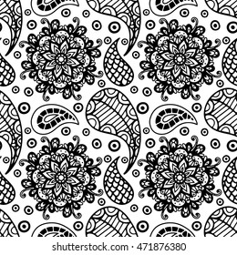 Paisley seamless pattern. Tribal art boho vintage print. Christmas ethnic ornament. Repeating background texture. Fabric design, website decoration