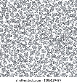 Paisley seamless pattern. Tribal texture. Ethnic black and white background. Vector illustration in modern bohemian style. Can be used for textile design, surface, print, card, fabric, wallpaper.