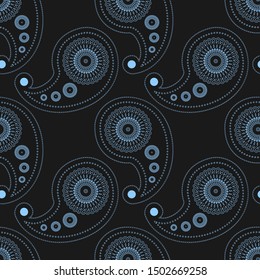 Paisley seamless pattern. Turkish (as well as Indian) cucumber on a black background. Vector.