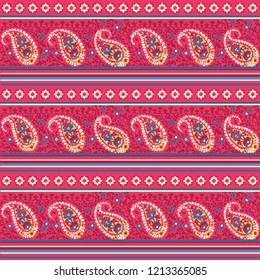 Patrón sin costuras de Paisley en Vector. Patrón étnico. Ornamento decorativo, Elementos geométricos para la tela, materia textil, Diseño web, papel de embalaje.
