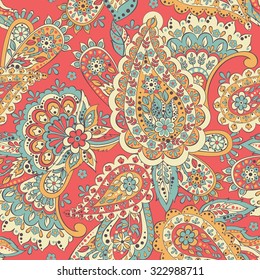 Paisley seamless pattern. Vector illustration in asian textile style