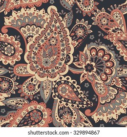 Paisley seamless pattern. Vector illustration in asian textile style
