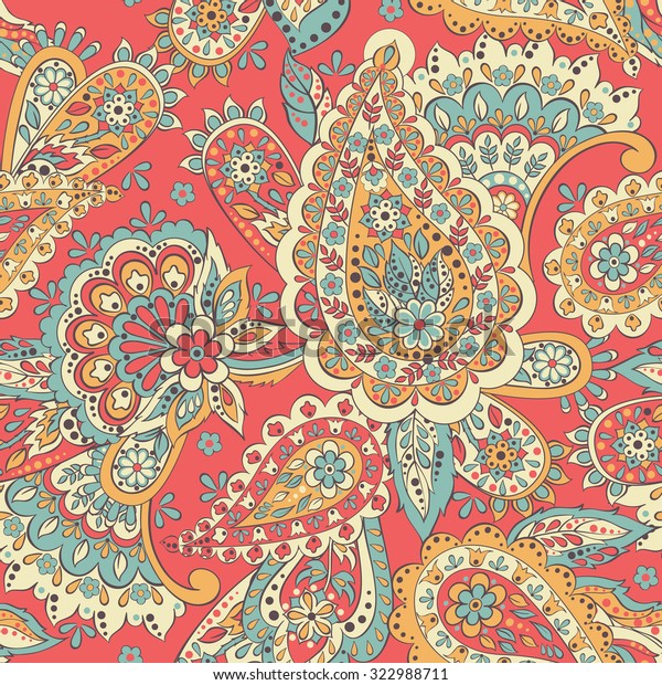 Paisley Seamless Pattern Vector Illustration In Asian Textile Style