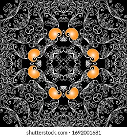 Patrón transparente. Fondo de color ornamental vectorial. Flores, hojas, formas, líneas de tracería pintadas de época. El estilo étnico decorativo se repite en segundo plano. Los adornos elegantes.