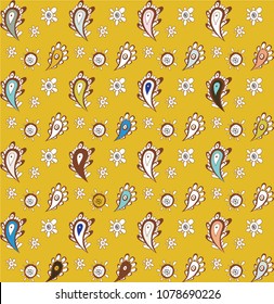 Paisley seamless pattern. Vector yellow background.