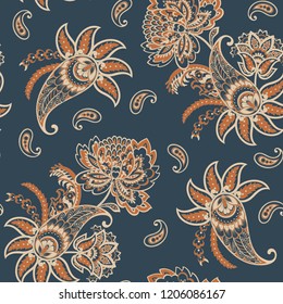 Paisley seamless pattern. Vintage background in batik style