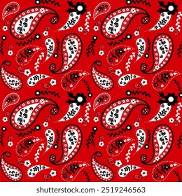 Paisley seamless pattern with white and black  flowers