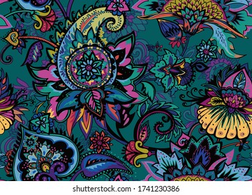 Paisley. Patrón floral textil sin inconfundibles con adorno oriental de cachemir o buta. 