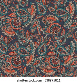 paisley seamless textile pattern in asian batik style