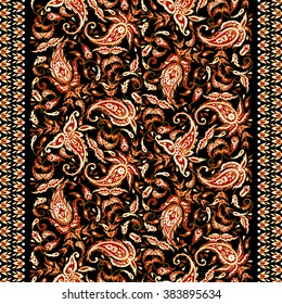 paisley seamless textile pattern in asian batik style