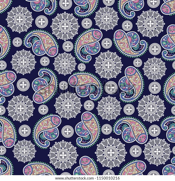 Paisley Seamless Traditional Pattern Navy Background Stock Vector ...