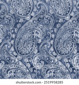 Paisley seamless vector pattern. Beautiful floral vintage on blue background.