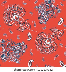 Patrón vectorial transparente. Ornamento floral de tejidos indios