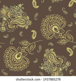 Paisley seamless vector pattern. Fabric Indian floral ornament