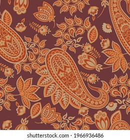 Paisley seamless vector pattern. Fabric Indian floral ornament 