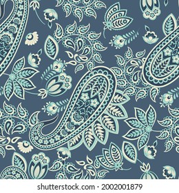 Paisley seamless vector pattern. Fabric Indian floral ornament 