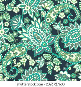 Paisley seamless vector pattern. Fabric Indian floral ornament