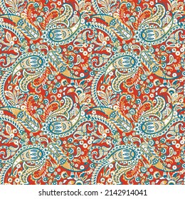 Paisley seamless vector pattern. Fabric Indian floral ornament 
